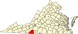 Map of Virginia highlighting Patrick County